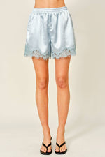 Load image into Gallery viewer, Evening Lace Trim Shorts: Lt Blue
