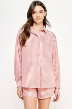 Load image into Gallery viewer, Oversized Striped Shirt - Rose Pink Multi
