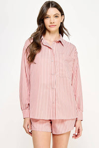 Oversized Striped Shirt - Rose Pink Multi