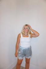 Load image into Gallery viewer, Evening Lace Trim Shorts: Lt Blue
