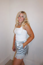 Load image into Gallery viewer, Evening Lace Trim Shorts: Lt Blue
