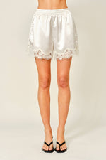 Load image into Gallery viewer, Evening Lace Trim Shorts: Champagne
