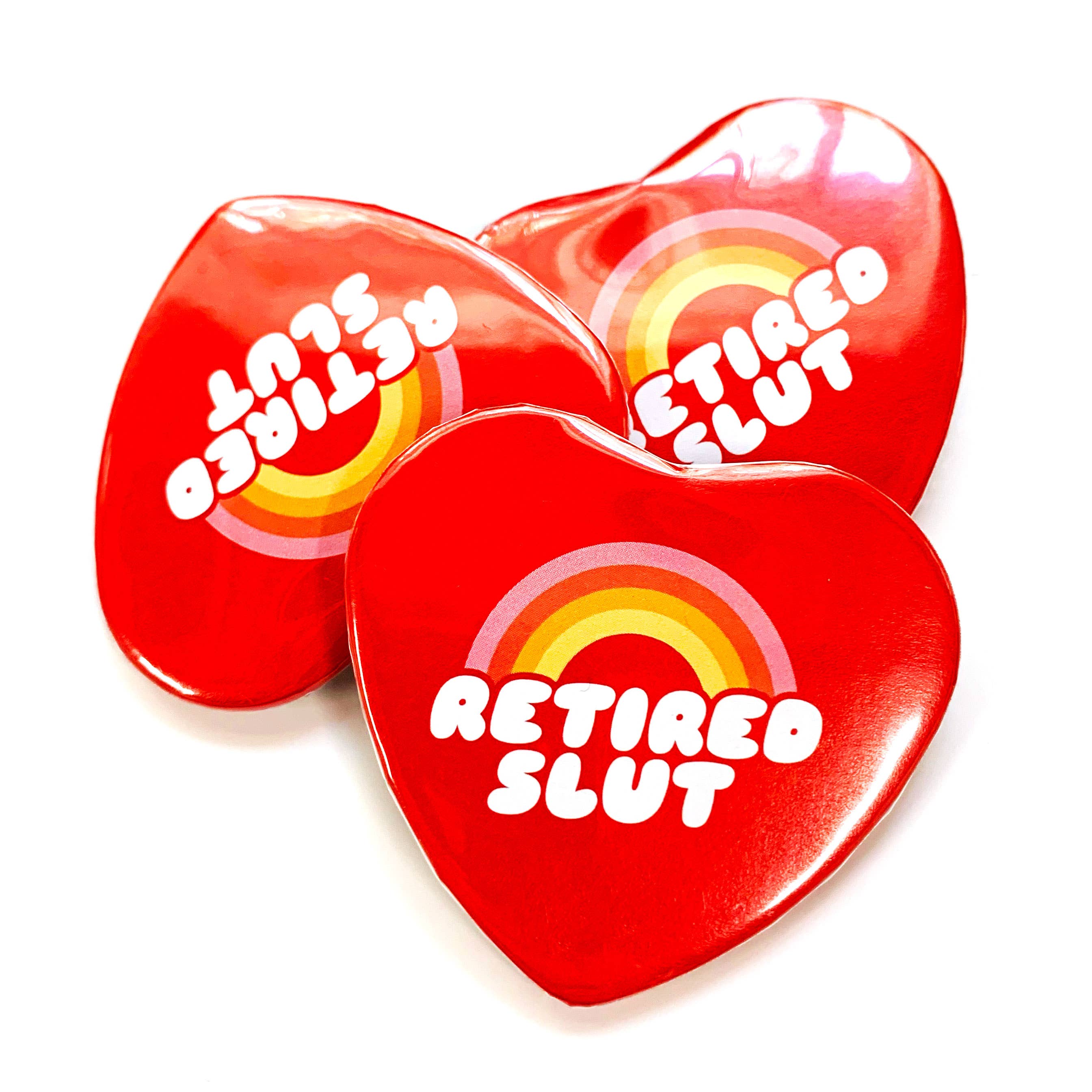 Retired Slut Heart Shaped Pinback Button