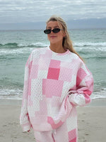 Load image into Gallery viewer, Margo Quilted Patchwork Crewneck Sweatshirt: Sunkissed Coconut
