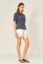 Load image into Gallery viewer, Evening Lace Trim Shorts: Champagne
