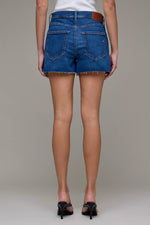 Load image into Gallery viewer, Medium Dark Stretch Micro High Rise Shorts - Hidden Jeans
