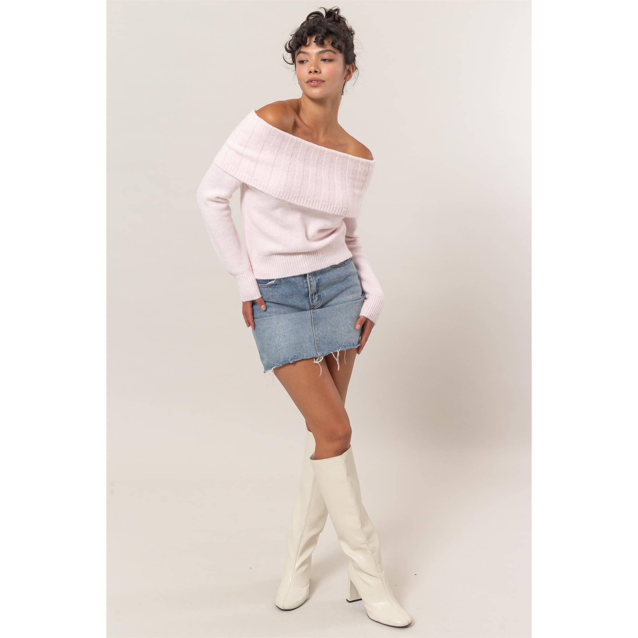 Whitney Off-Shoulder Sweater - Pink