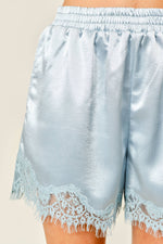 Load image into Gallery viewer, Evening Lace Trim Shorts: Lt Blue
