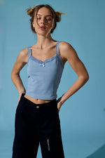 Load image into Gallery viewer, Elie Lace Trim Tank - Dusty Blue
