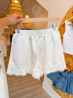Load image into Gallery viewer, Evening Lace Trim Shorts: Champagne
