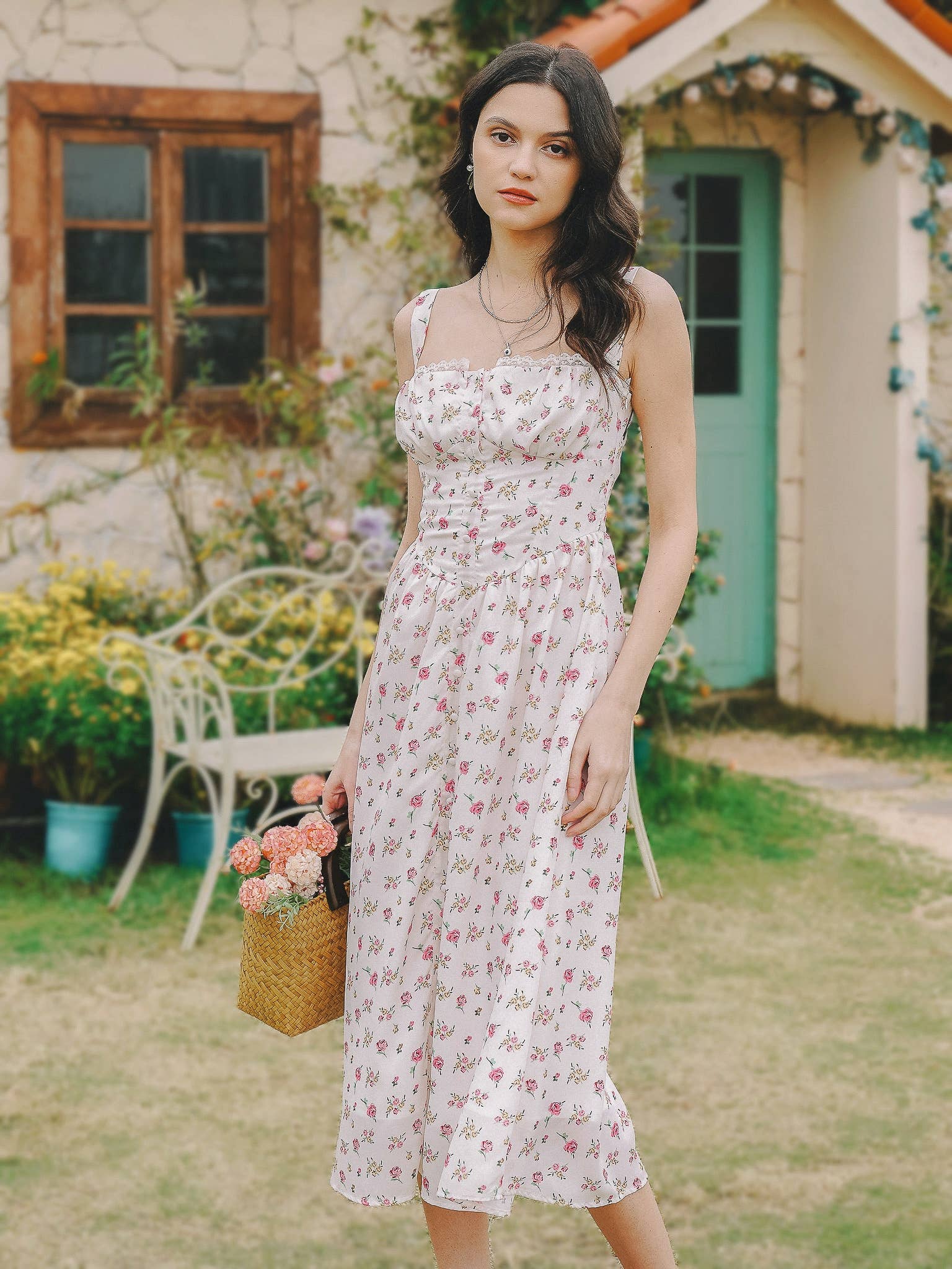 Cottage Charm Floral Midi Sundress