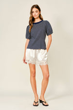 Load image into Gallery viewer, Evening Lace Trim Shorts: Champagne
