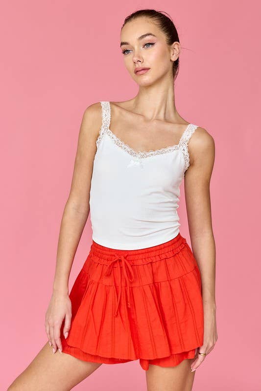 Elie Lace Trim Tank - White