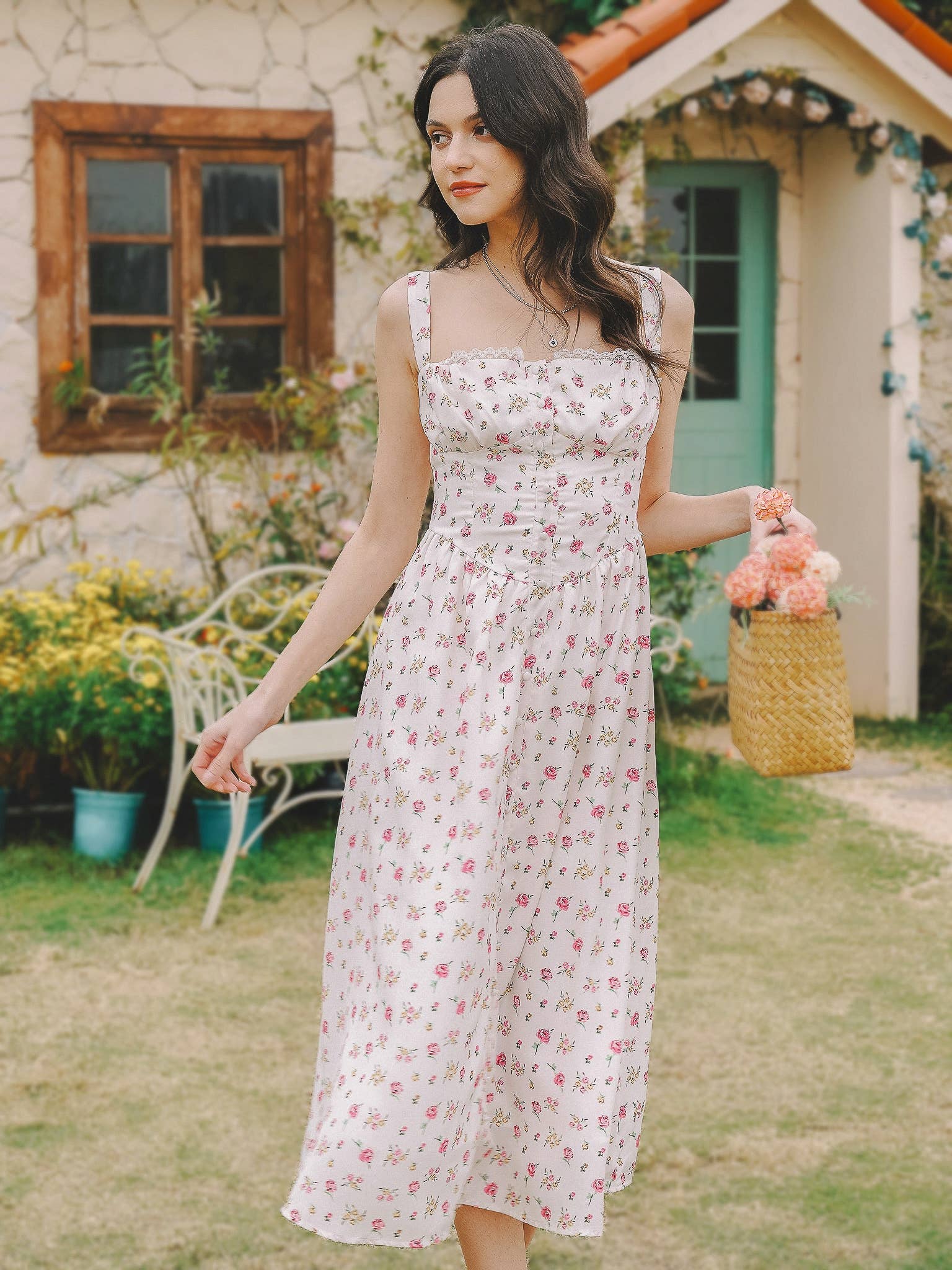 Cottage Charm Floral Midi Sundress