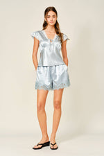Load image into Gallery viewer, Evening Lace Trim Shorts: Lt Blue
