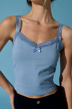 Load image into Gallery viewer, Elie Lace Trim Tank - Dusty Blue
