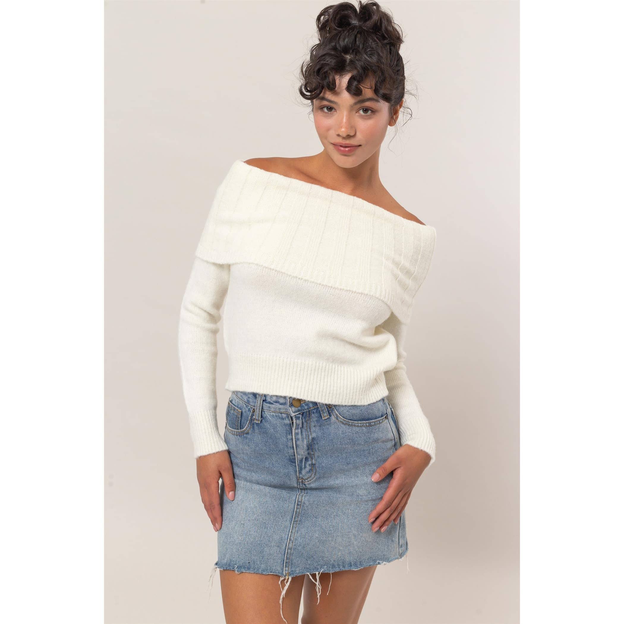 Whitney Off-Shoulder Sweater - Cream