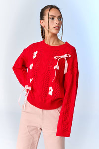 Lia Cable Lace Up Sweater