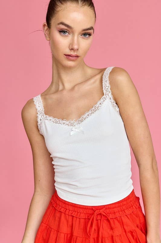 Elie Lace Trim Tank - White